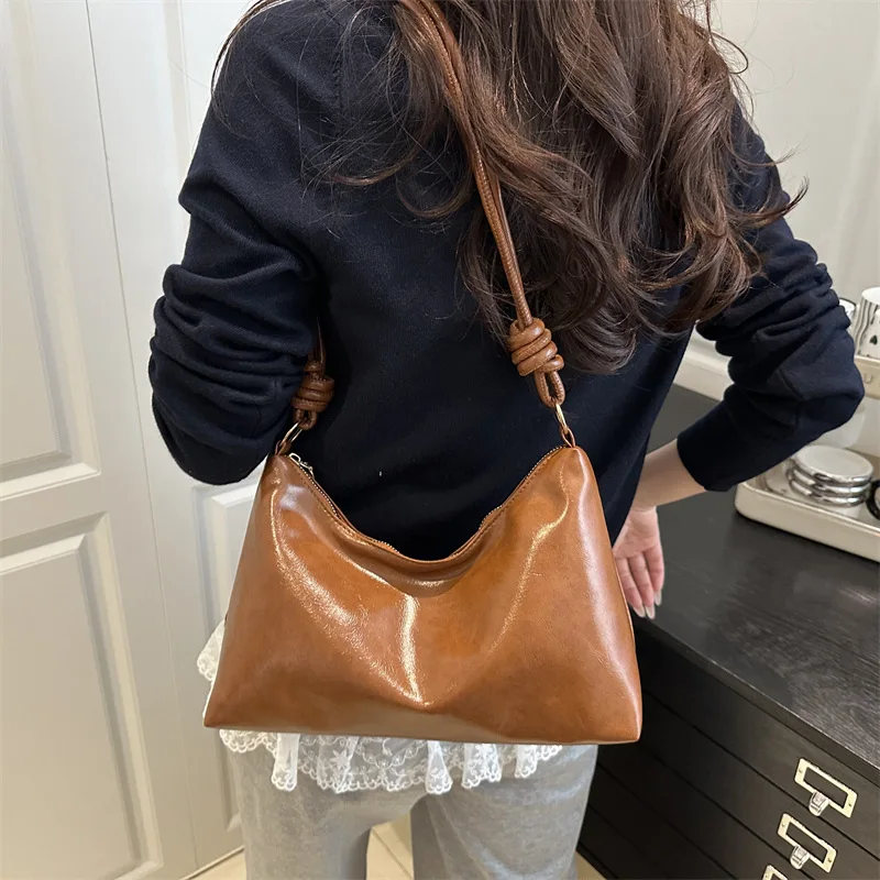Solid Color Soft PU Leather Shoulder Bag, Fashionable Handbag Purse, Adjustable Wide Strap Cross Body Bags for Women Daily Use,