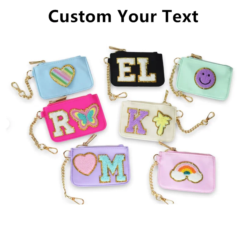 

Customized Keychain Patch Coin Pouch Mini Purse Chenille Patch Nylon Pouch Custom Patch Card Holder Personalized Chenille Purse
