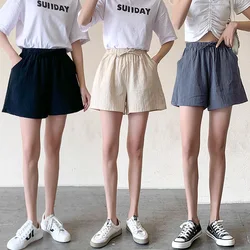 Fashion Summer Women Breathable Cotton And Linen Shorts Sexy Girl Casual Sports Clothing Elastic Waist Lacing Wide-Leg Pants