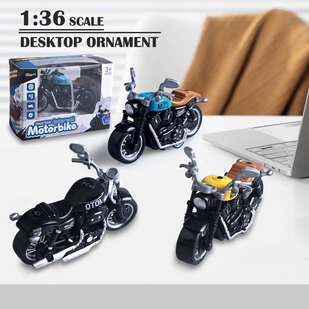 Model Diecast Motocycle Toys Ornament, 1:18/1:36 Car Rotating Rubber Rires Desktop Ornament Gifts - 3