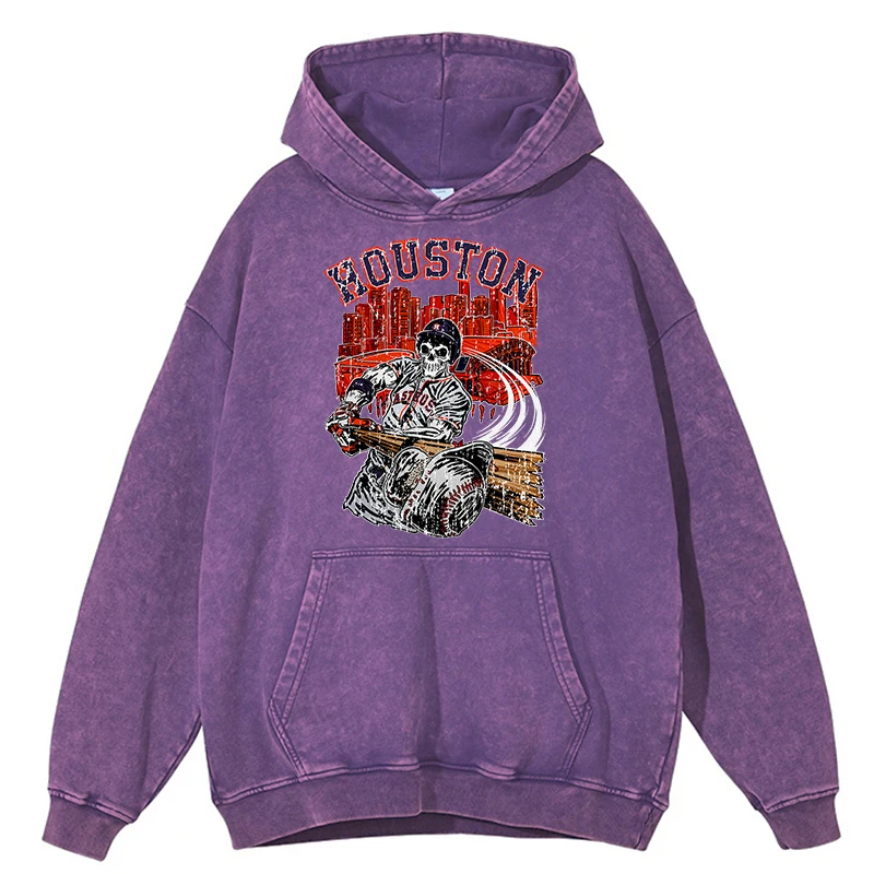 thumbnail image 1 of Sudadera con capucha de atleta de béisbol con diseño de esqueleto y lavado desgastado retro para hombre, otoño, 100 % algodón, sudadera holgada y cálida de estilo hip hop, 1 of 4