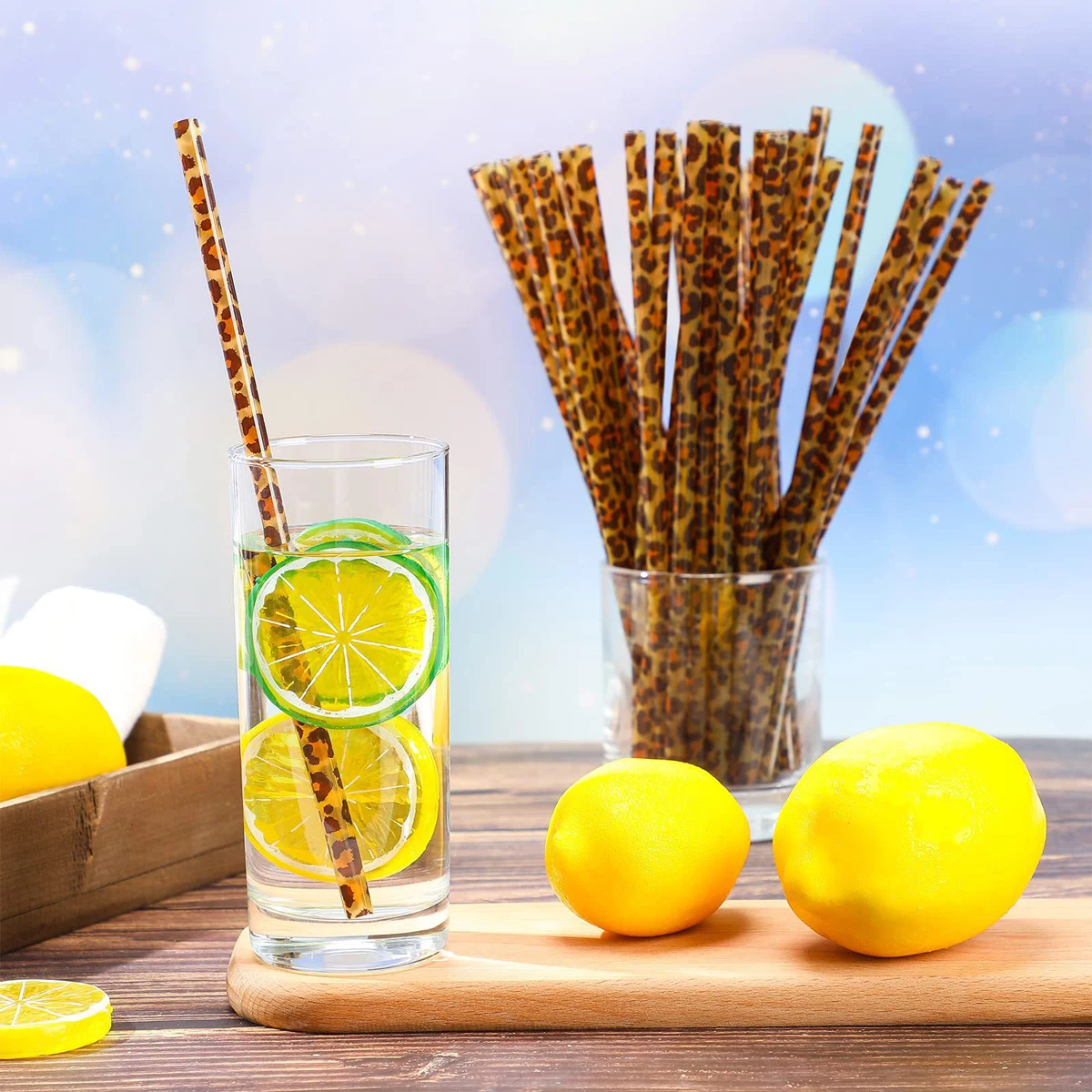 Leopard Print Reusable Straw Set with Cleaning Brush - Ideal for Parties and Gatherings