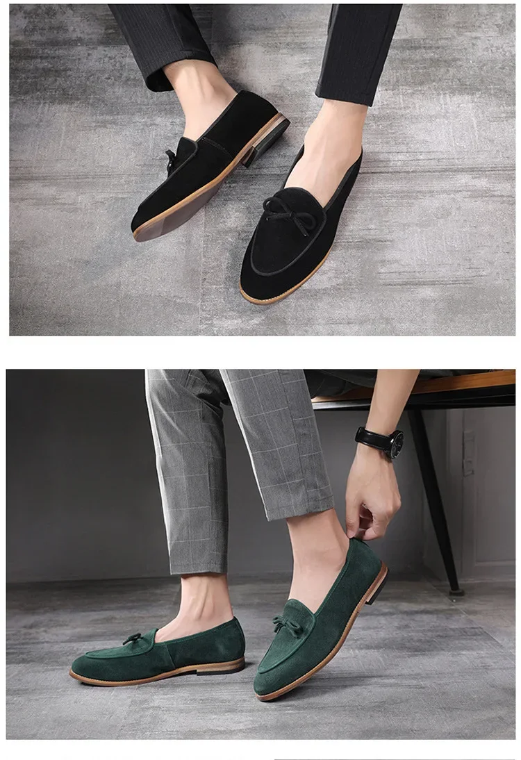 Men's Casual Shoes Suede Genuine Leather Men Trendy Bowknot Party Wedding Loafers Moccasins Mens Driving Flats