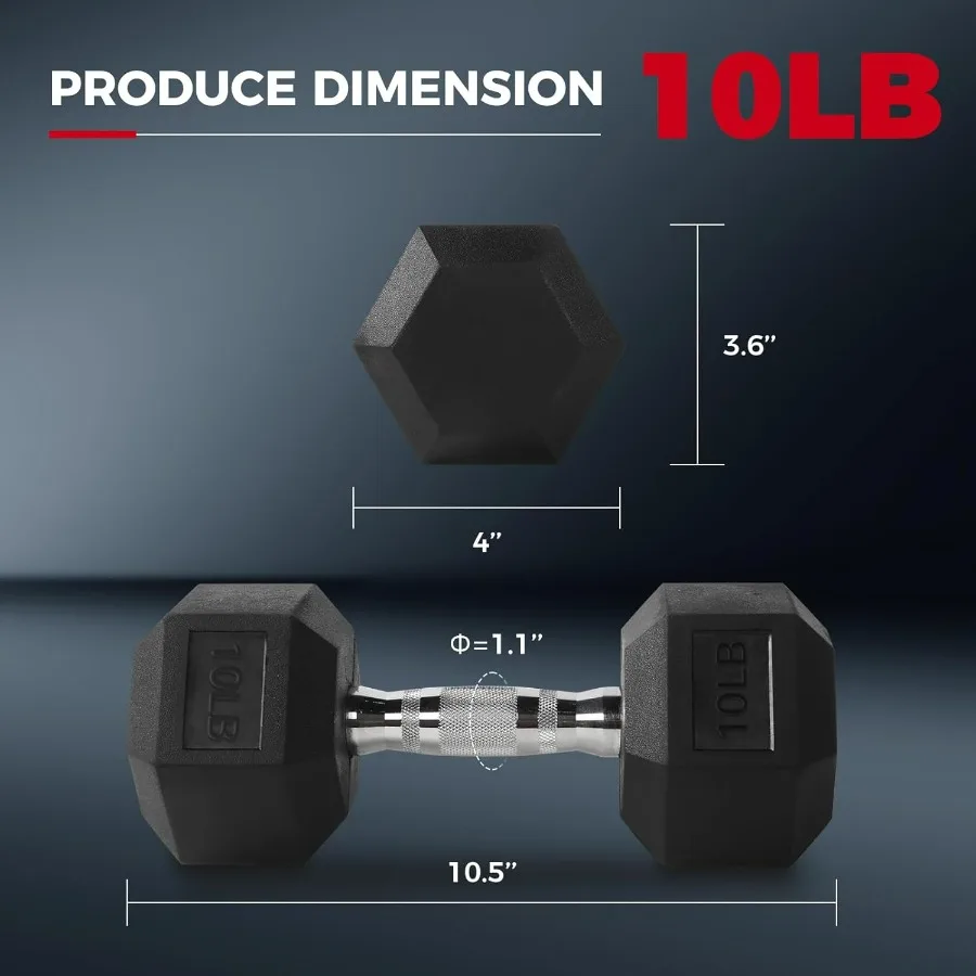 2 X 10 LBS Rubber Encased Hex Dumbbell Sets with Optional Rack for Home Gym, Coated Hand Weights for Strength Training, Workouts