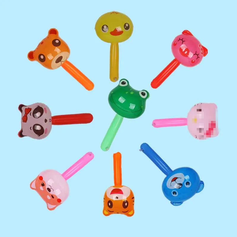 5Pcs New Inflatable Cartoon Cute Animal Head Stick Toys Kids Creative Fun Animal Hammer With Whistle Bells Birthday Party Toys