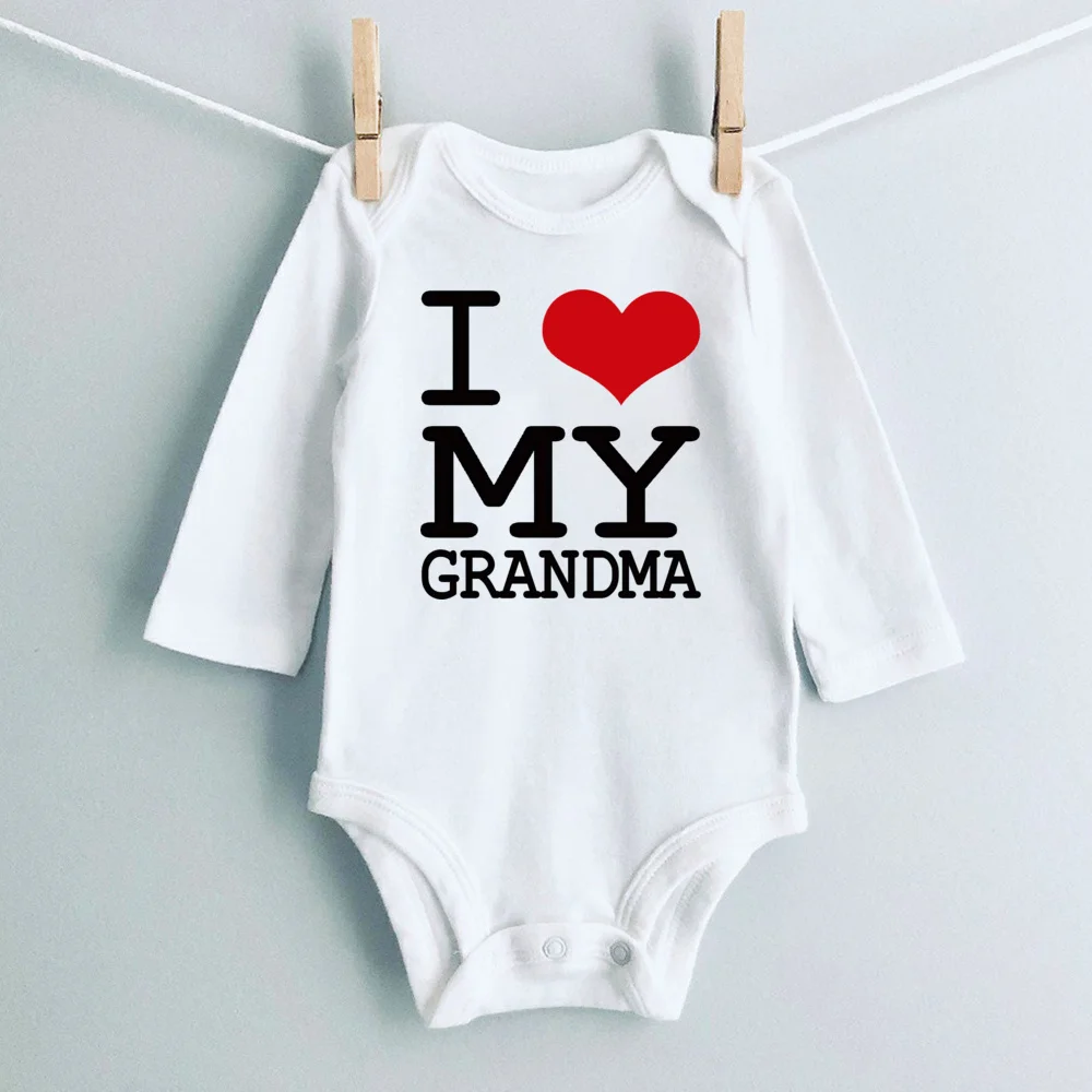 

I LOVE MY GRANDMA&GRANDPA Print Infant Bodysuit Comfy Short Sleeve Newborn Jumpsuit Baby Boy's Clothing As Best Gift To Grandma