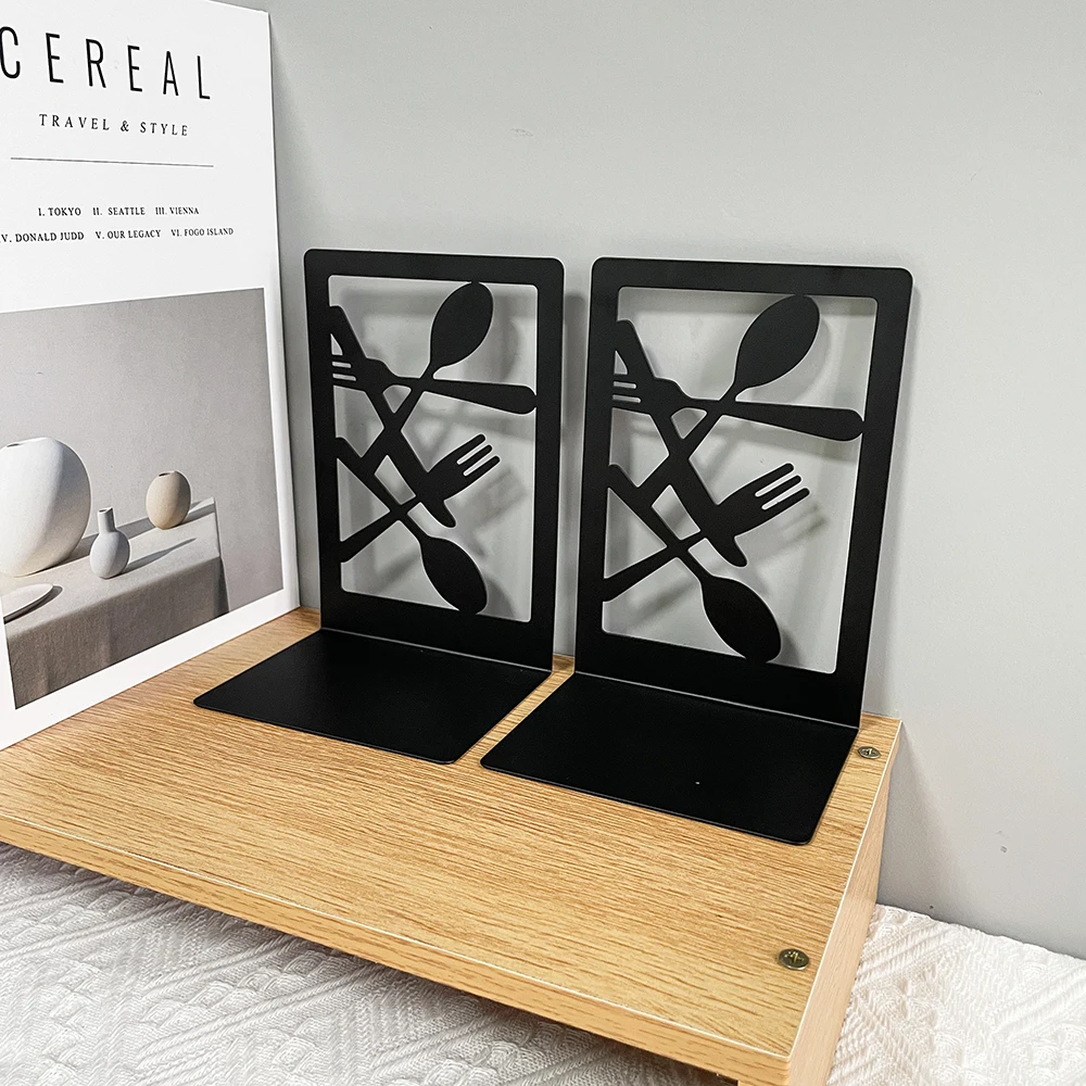 tableware Hollow-out Metal Bookends Hourglass Design Metal Bookends for Home Office Decorative Book Stoppers Book Holders 5