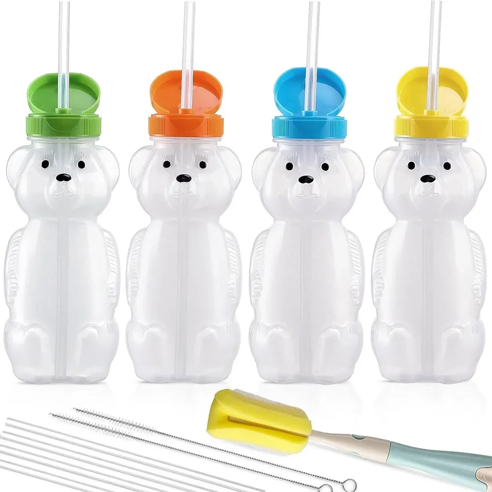 4pcs 8OZ Honey Bear Baby Straw Mug Cleaning Tool Therapeutic Pacifier for Speech and Language Feeding Training Soft Sippy Cup