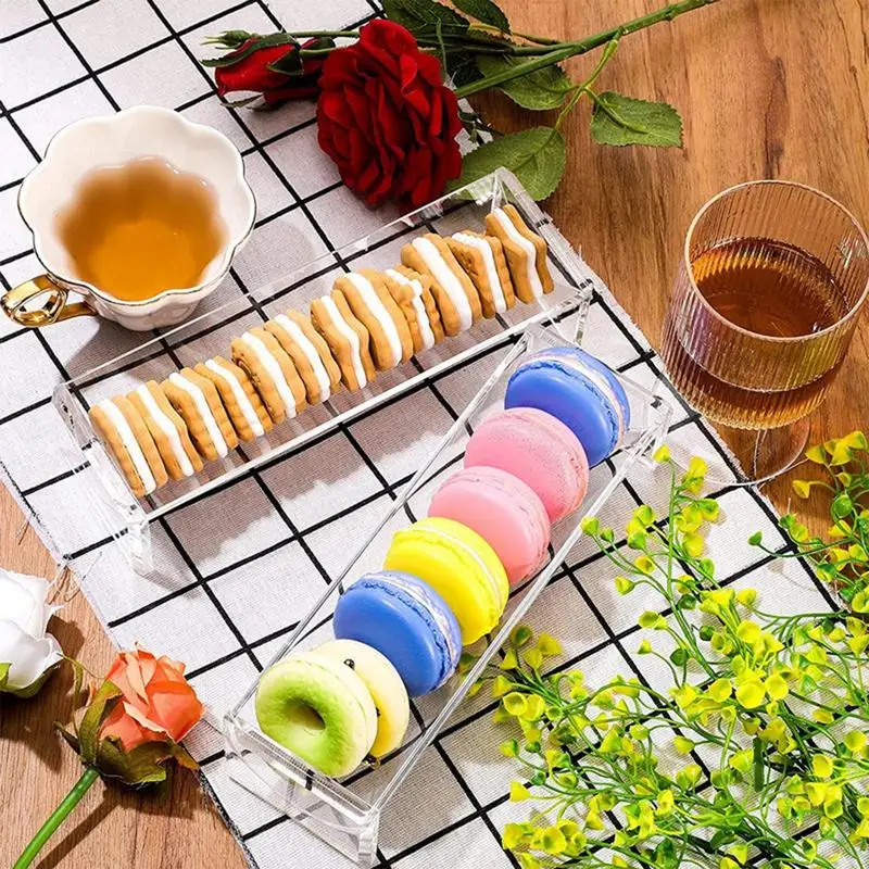 Clear Acrylic Rectangular Cracker Tray Holder Biscuit Serving Tray Food Display Stands Party Appetizer Serving