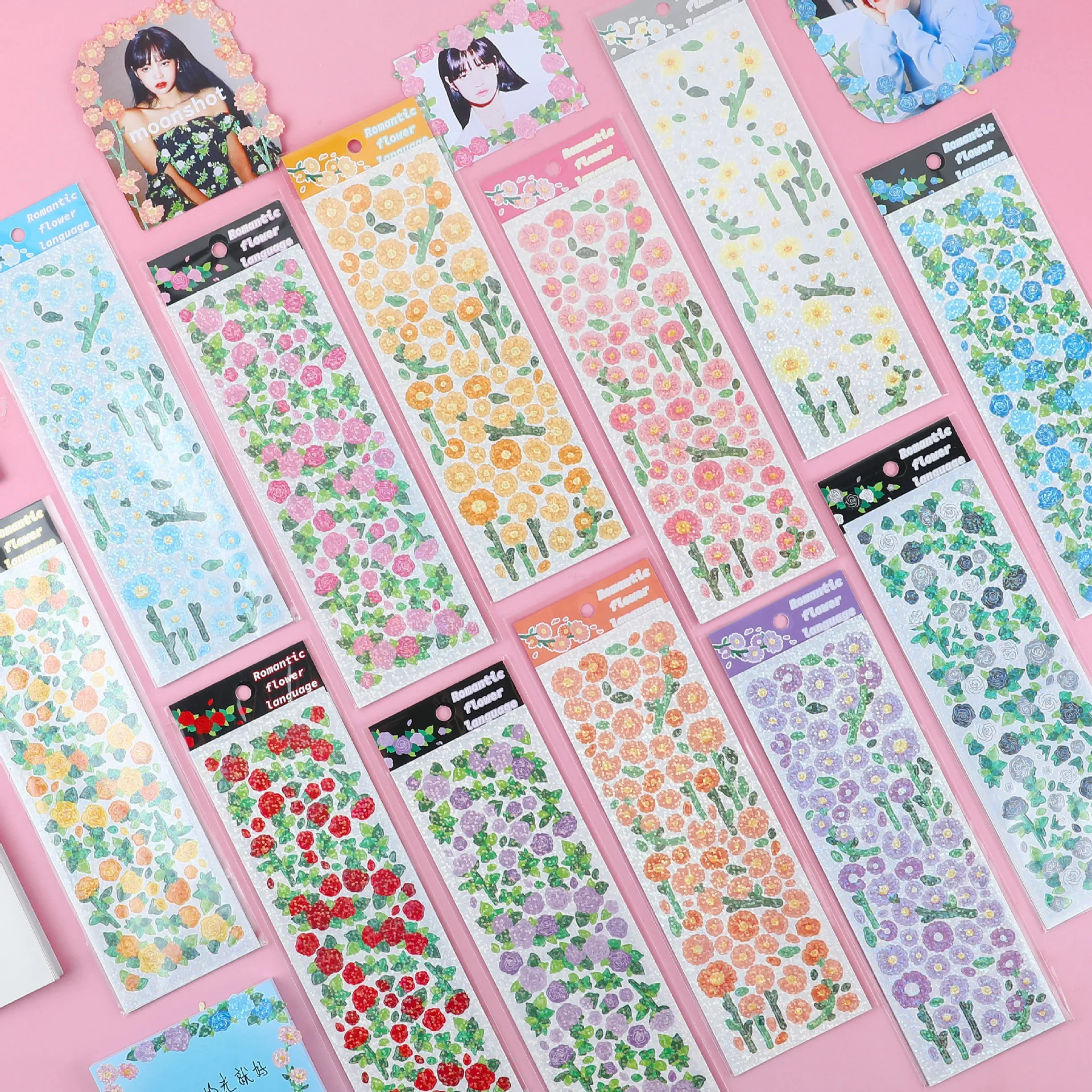 

BULA 1 Sheet Romantic Glitter Laser Ribbon Flower Decorative Stickers for Art Craft Card Making Scrapbook Journal Photo Album
