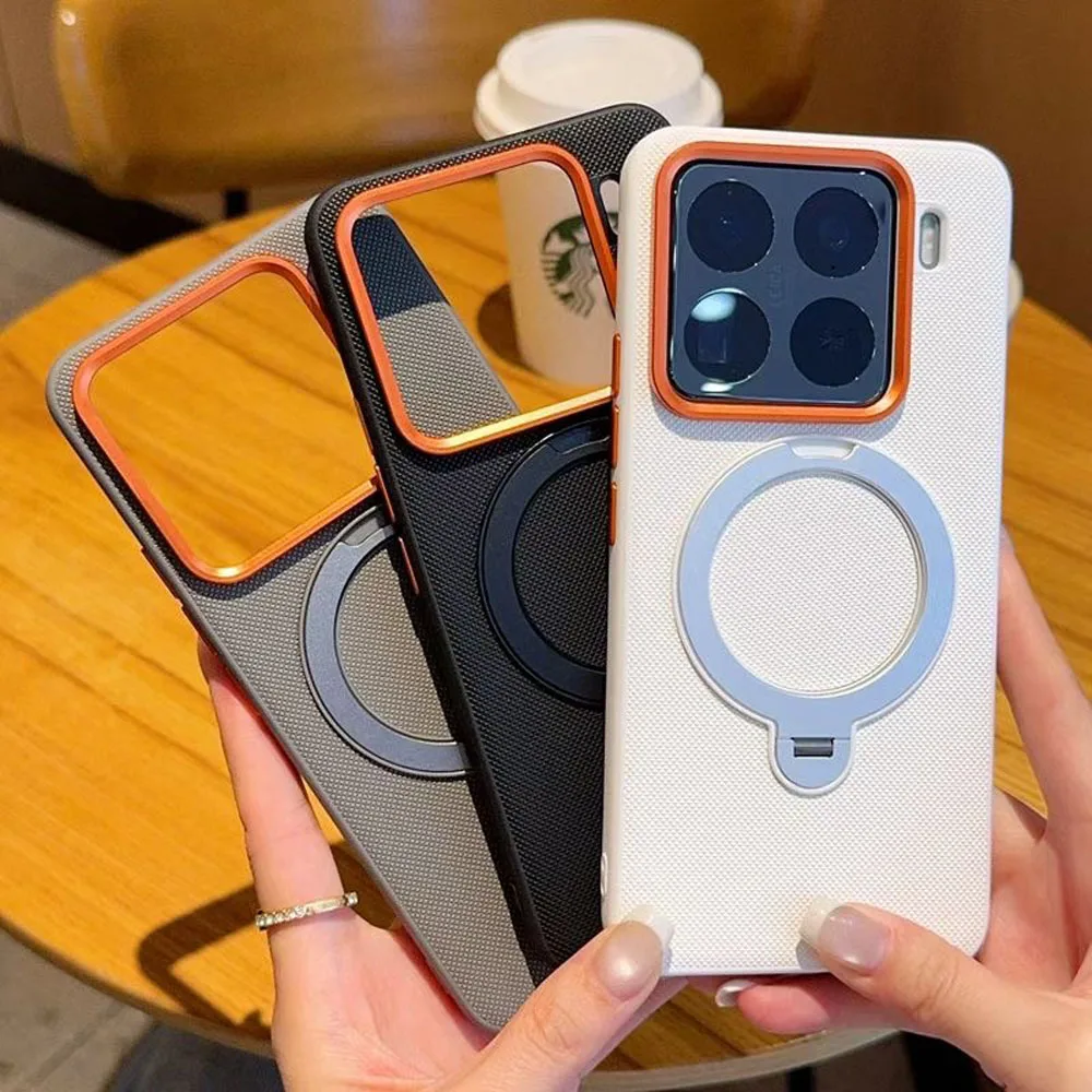 Solid Color Magnetic Holder Case with 360° Rotatable Stand and Alloy Lens Protection - Shockproof Cover