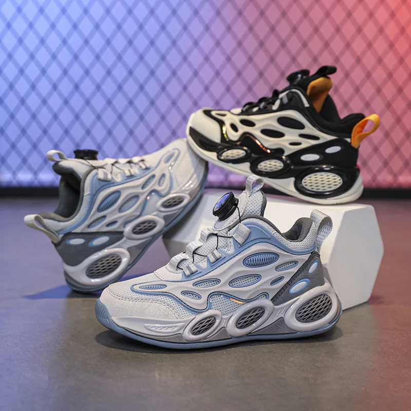 Boys Children sports casual shoes rotary button breathable mesh