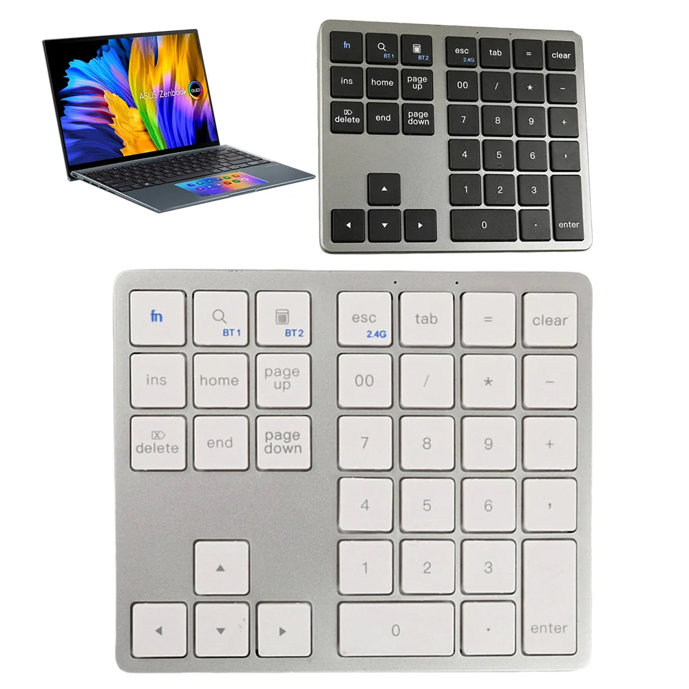 블루투스 호환 무선 숫자 패드, USB 충전식 35 키 디지털 키보드, 데이터 입력용 초박형 숫자 키보드, 2.4G
