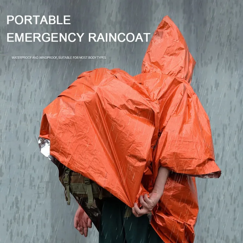 Outdoor Multifunction Raincoat Long Cycling Camping Raincoat Waterproof Thickened Jacket Survival Emergency Reflective Clothing