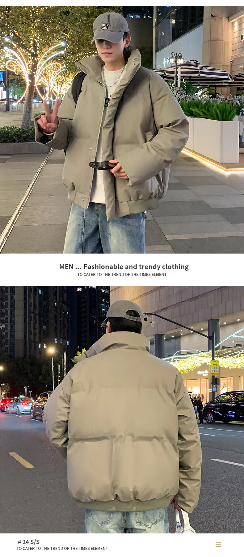 Einfarbige, mit Baumwolle gefütterte Herrenjacke, 2025, Winter, lässig, dick, Parkas, Jugend, Streetwear, winddicht, warmer Mantel, Outdoor-Top-Kleidung – Detail 9