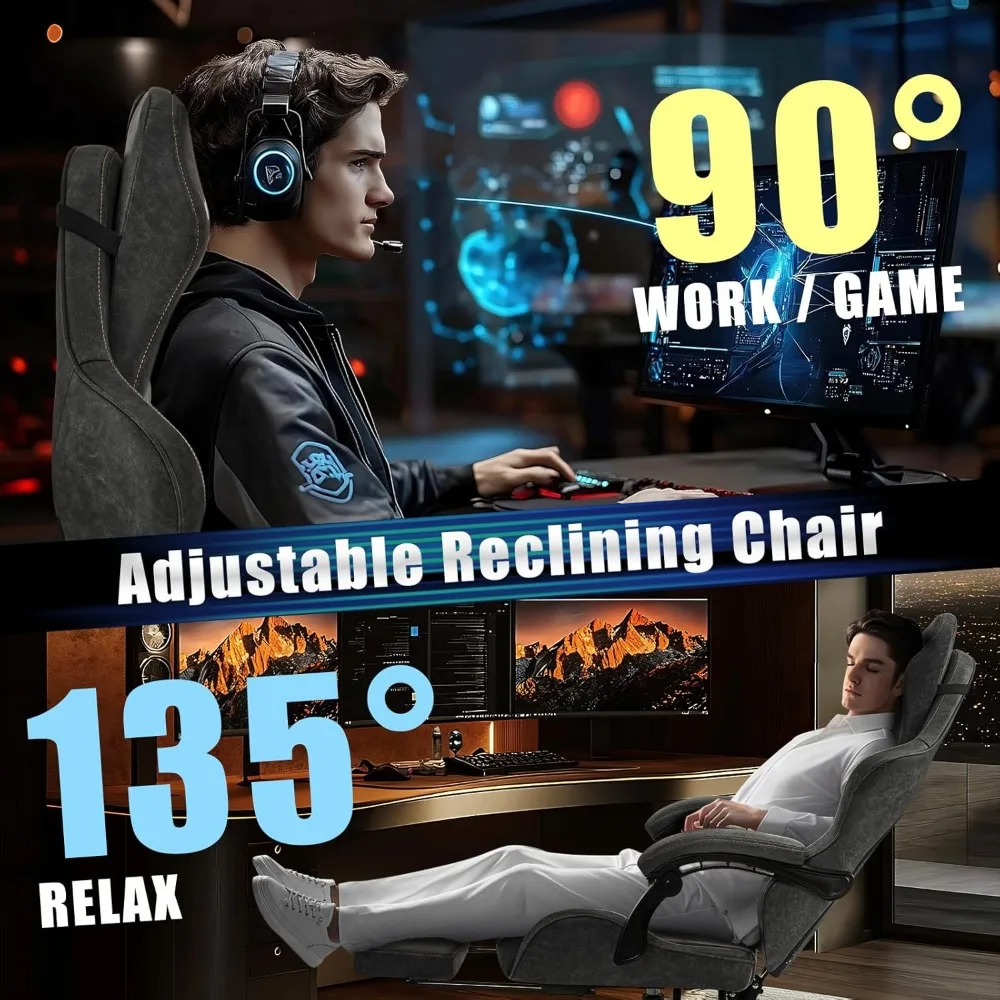 Gaming Chair Retro PU Leather Video Game Chair with Large Lumbar Support, Linkage Armrests, Ergonomic Computer Chair for Gaming 5