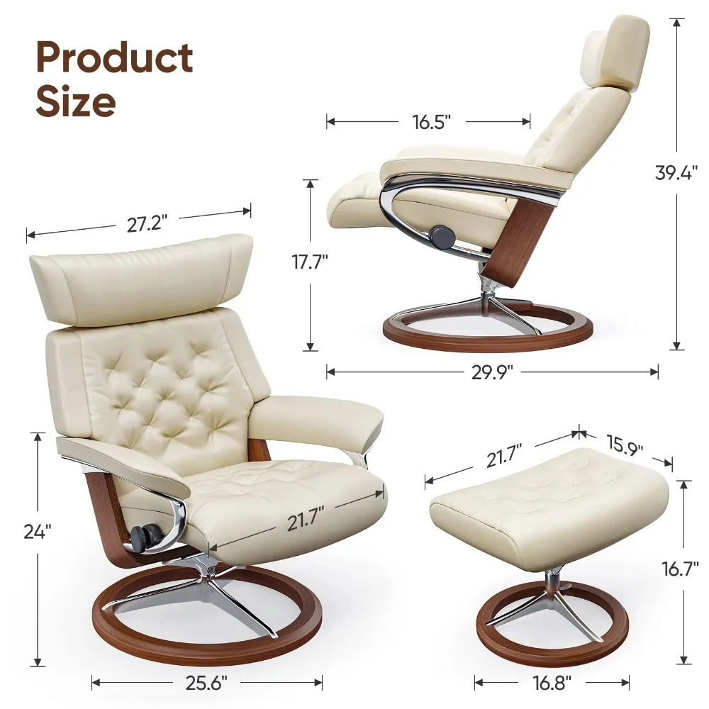 Mid Century Chaise Lounge Chair and Ottoman Modern Chair Walnut Color Wood Living Room Chairs for Study Lounge Office Bedroom