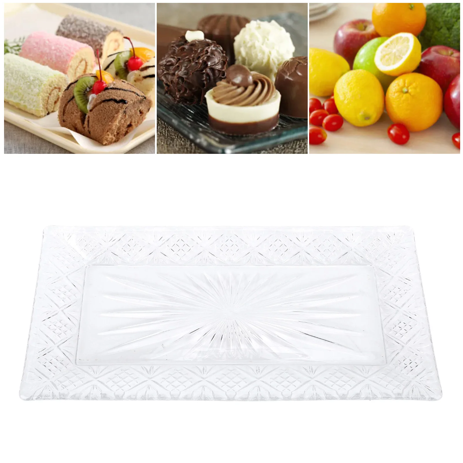 

Serving Tray Serving Plate Elegant Pattern Stable Glass Ample Capacity Rectangle for Christmas