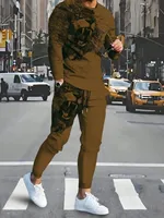 Ensemble pantalon à manches longues et col rond pour hommes, imprimé lion personnalisé, respirant, à la mode, vêtements d'extérieur de rue, été 5