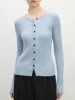 FSLE 30.1% Wool Women Slim Cardigans 2025 Spring Long Sleeve Knitwear Blue Thin Long Sleeve Solid Sweater 25FS11195 3