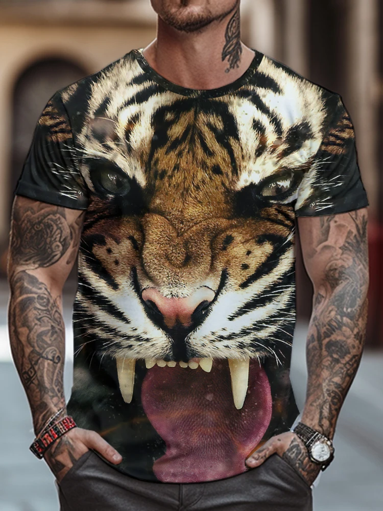

Fierce Tiger 3D Digital Printing T -shirts Summer Loose Short -sleeved T -shirt Street Fashion Casual Round Neck Men's T -shirt