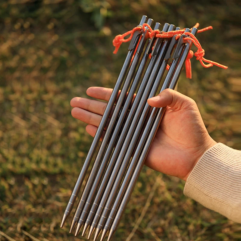 Tiartisan 6Pcs Titanium Alloy Heavy Duty Tent Pegs Outdoor Camping Tent Stakes Anti-bending Sturdy Canopy Nails Ground Pins