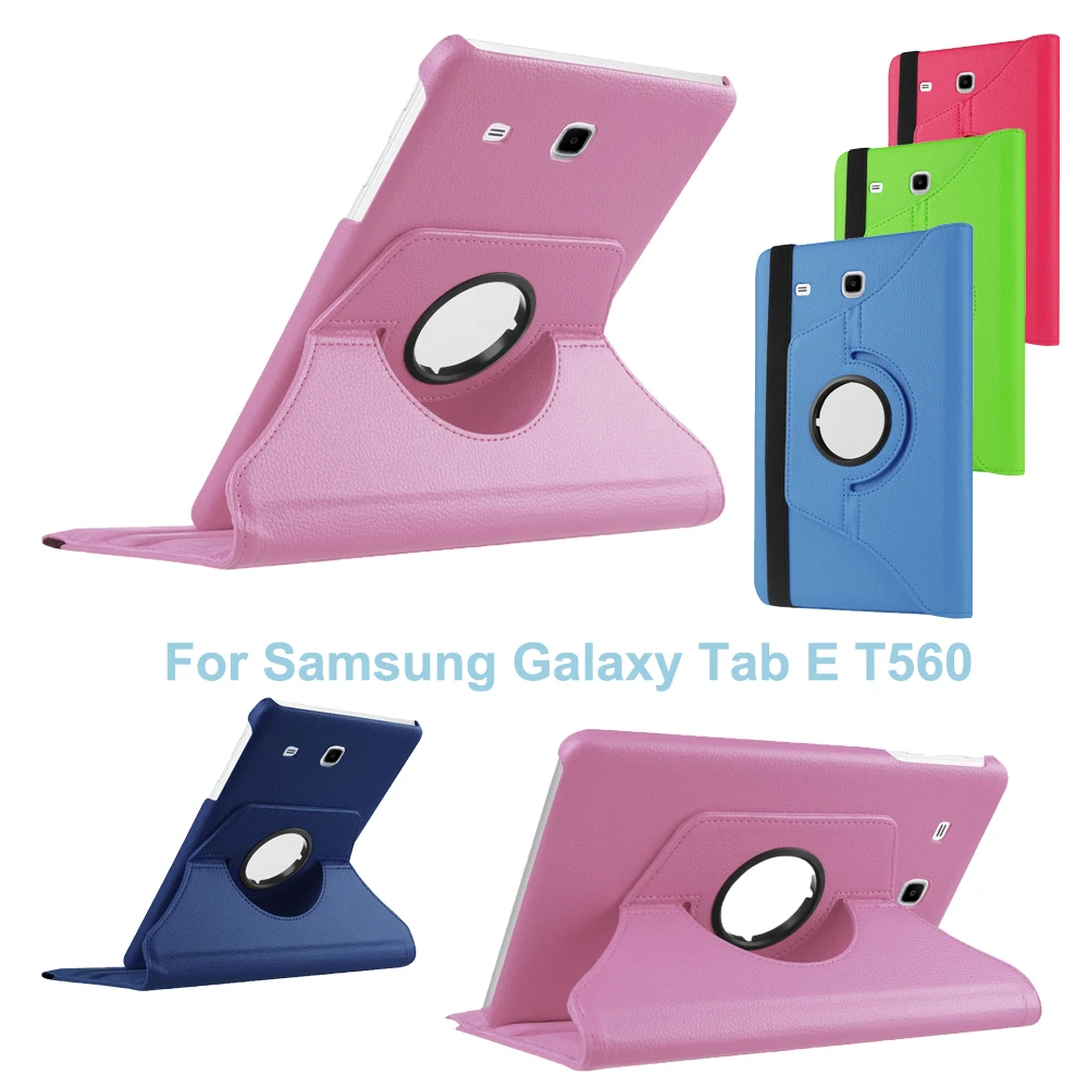 

Tablet Case For Samsung Galaxy Tab E 9.6" SM-T560 T561 T565 Smart 360 Degree Rotation Fold Holder Conque Pouch For Samsung Tab