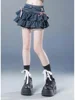 Blue Denim Pleated Skirt Bow Fold Design Women's A-line Short Skirt Built in Shorts American Spicy Girl Korean Fashion Hotsweet 2