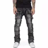 Men's Regular Fit Stacked Jeans Ripped Slim Fit Patch Distressed Destroyed Straight Denim Pants Hip Hop 5