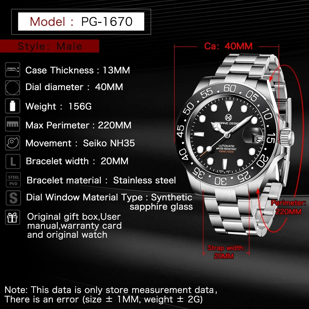 PAGANI DESIGN 2024 New Top Men Automatic Watch Sapphire Luxury Mechanical Wristwatch Stainless Steel Waterproof Reloj Masculino