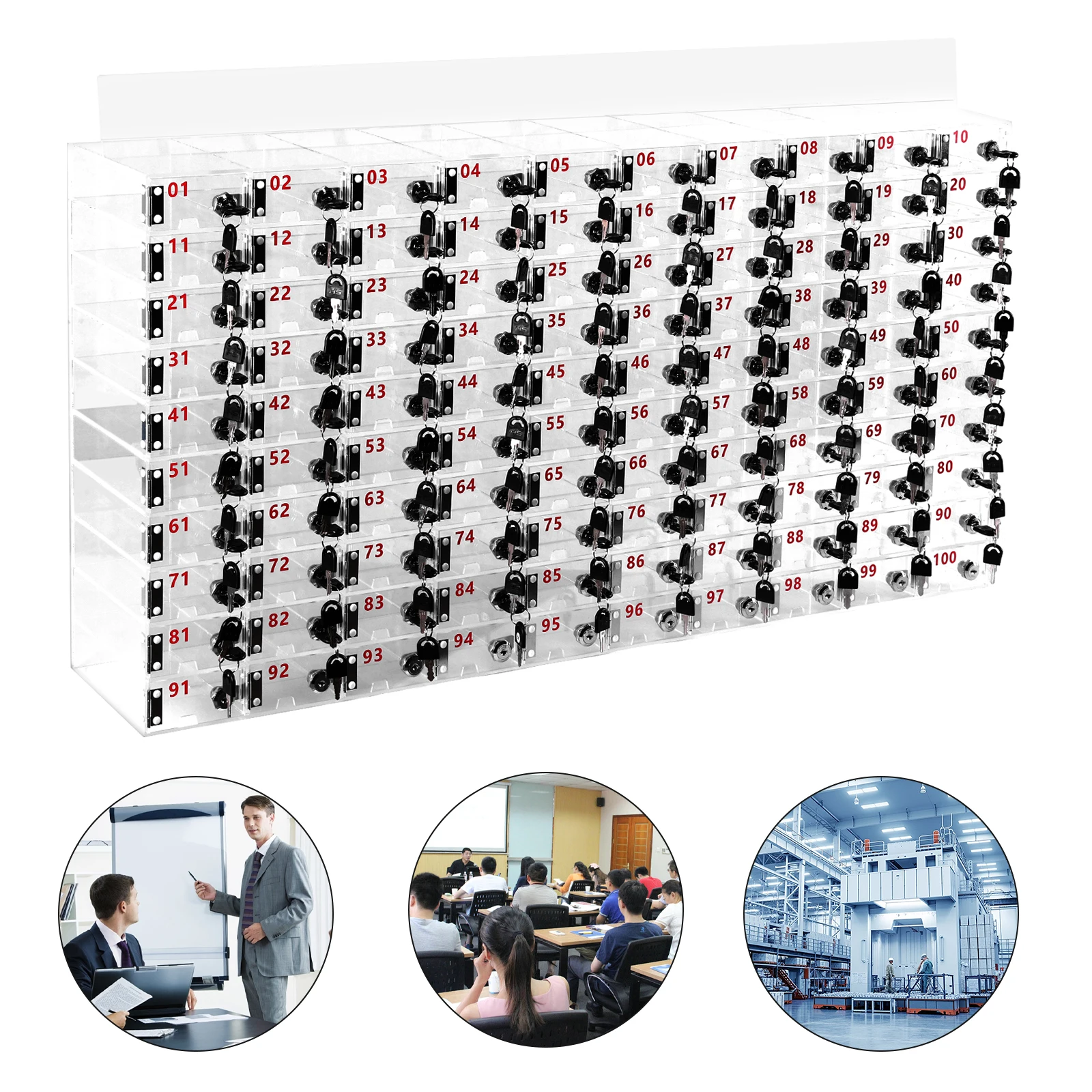 100 Slots Cell Phone Locker Box with Door Locks and Keys Clear Acrylic Phone Storage Cabinet for Classroom