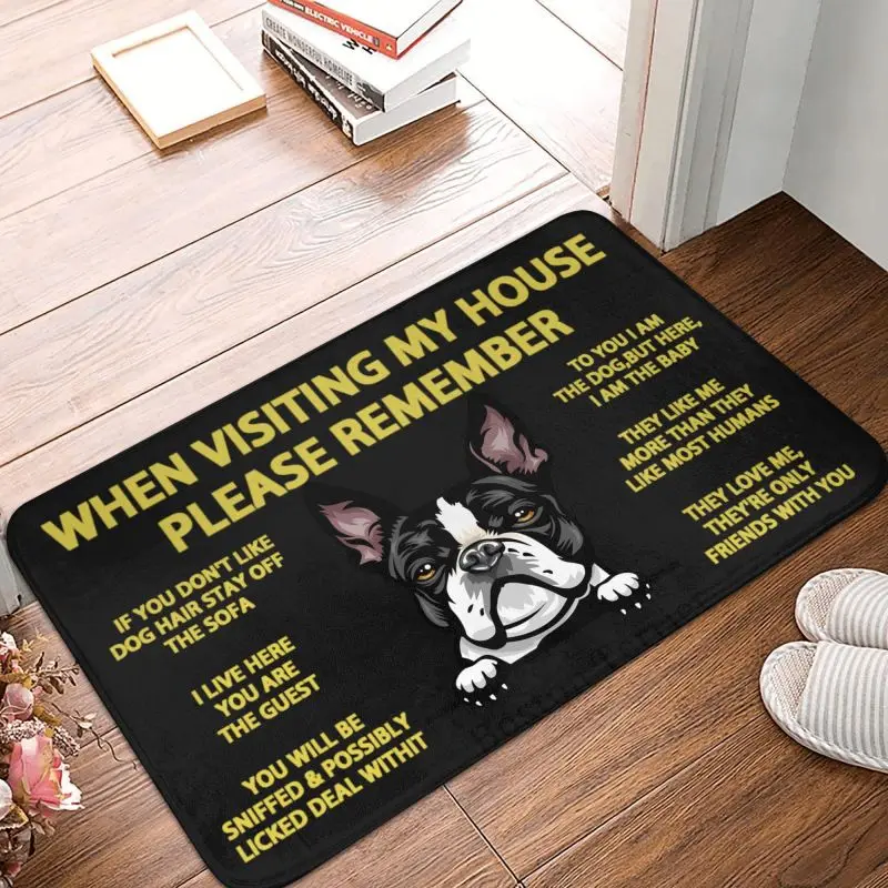 Cute Dog Boston Terrier Front Door Mat Anti-Slip Outdoor