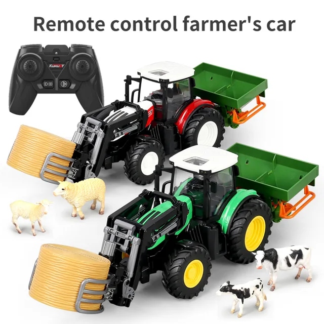 RC Farm Tractors Car Trailer 2.4G Radio Controlled Cars Farming Simulator Truck Miniature Farmer Animal Model Toys Children Boy 6