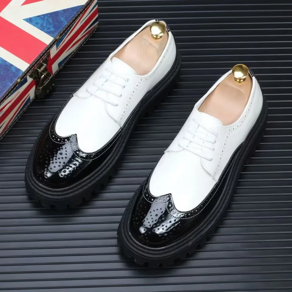 

British style men's fashion party prom dress patent leather shoes brand designer platform shoe carving brogue footwear chaussure