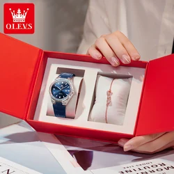Elegant Women's Diamond-Accent Leather Strap Watch - Waterproof & Luminous Design (Blue Set)