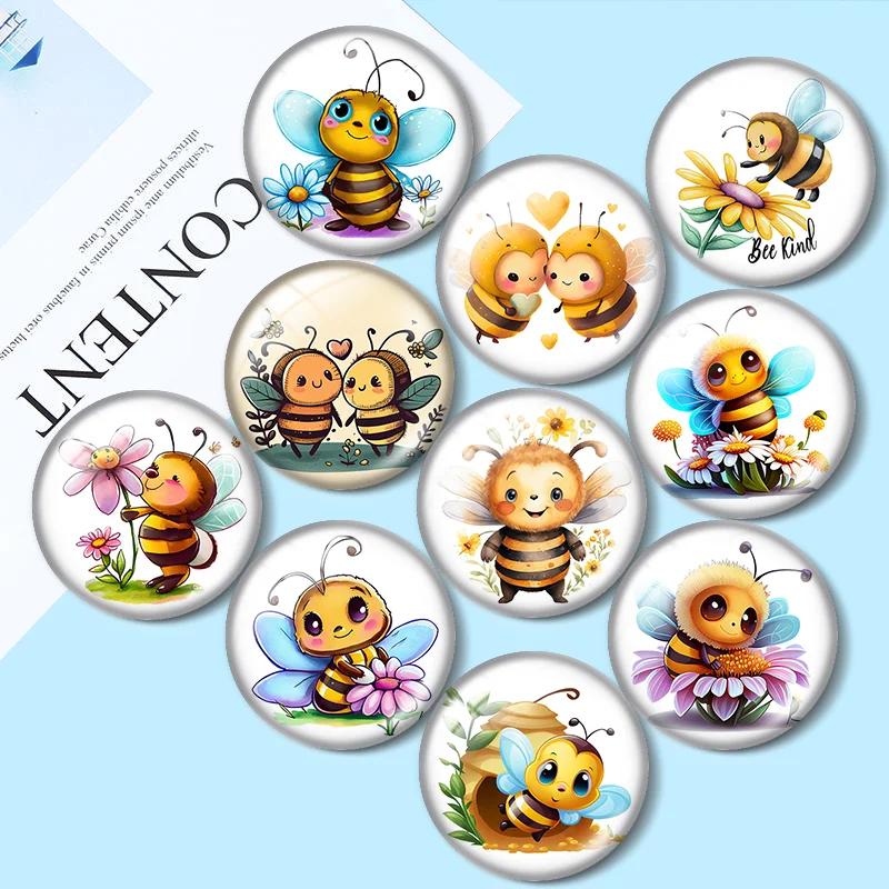 

Lovely Cartoon Bee happy Honey New Cute Bee 10pcs 12mm/18mm/20mm/25mm Round photo glass cabochon demo flat back Making findings