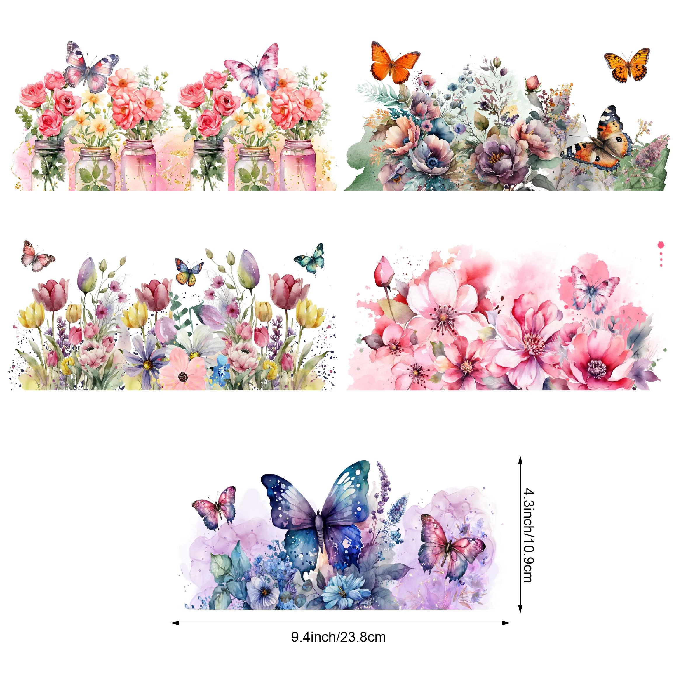 5 sheets of Butterfly,UV grade waterproof scratch-resistant self-adhesive paper,3D crystal DIY mugs,water bottles,glass cups
