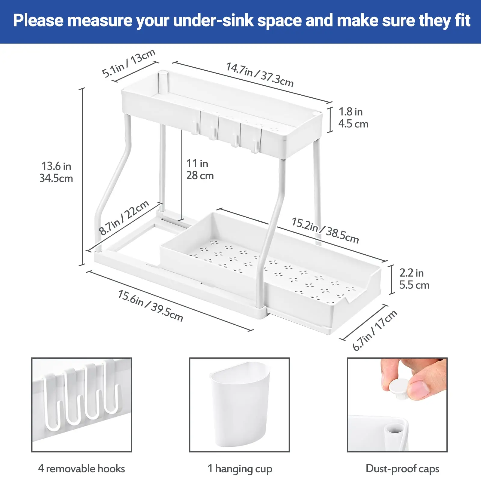 Sink Organizer Kitchen Cabinet Organizer 2-Tier Under Sink Organizer L-Shape Sliding Under Sink Organizers and Storage, Counter Pull Out Storage Rack