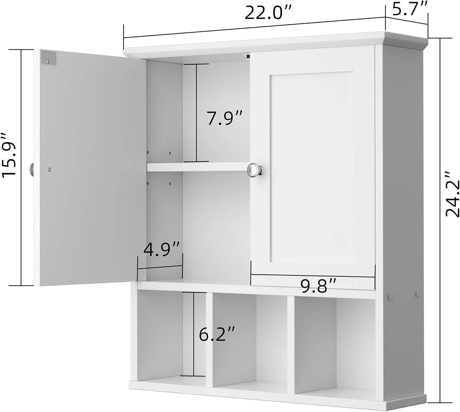Bathroom Wall Cabinet with Door, Storage Organizer Over The Toilet Medicine, Space Saving with Adjustable & Open Shelf