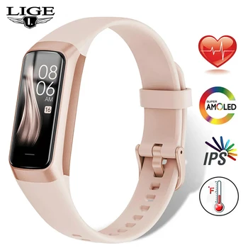 LIGE Amoled Smart Watch Smartwatch Band Women Heart Rate Blood Waterproof Connected Smart Bracelet Sport Fitness Tracker Watch