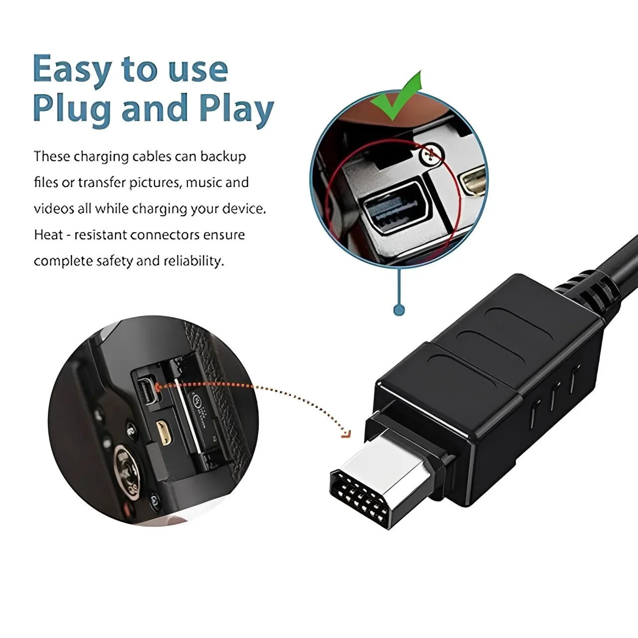 Cavo USB 2.0 Per Fotocamera Sanyo Xacti VPC-E1600 TP - Sincronizzazione Dati E Ricarica, Lunghezza 1 Metro