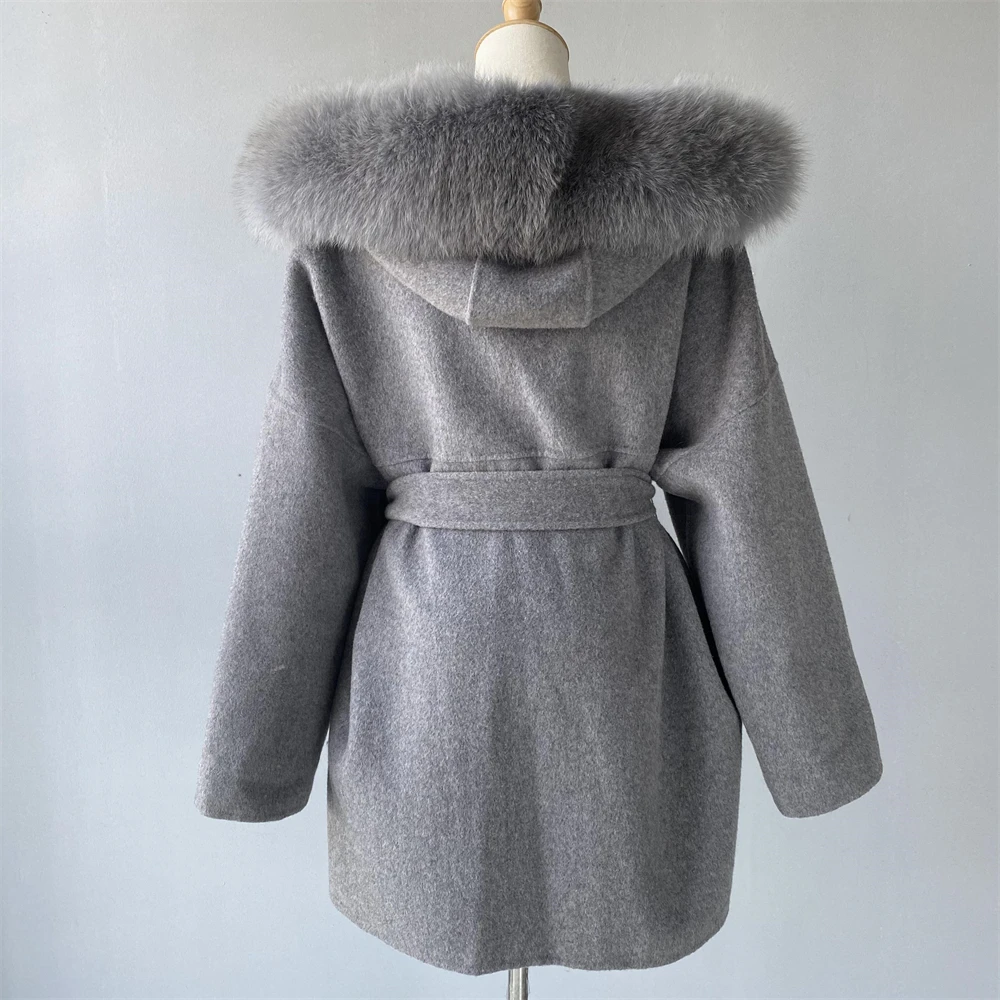 Women's coat with real fox fur - sophisticated styling
