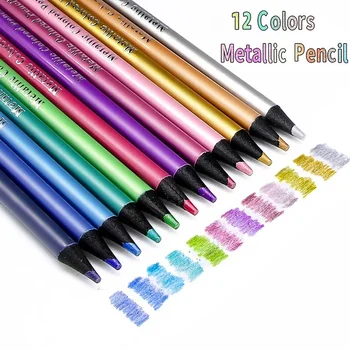 12 pezzi matita colorata metallizzata matite da disegno in legno non tossico colori assortiti matita per schizzi in legno forniture di cancelleria artistica fai da te