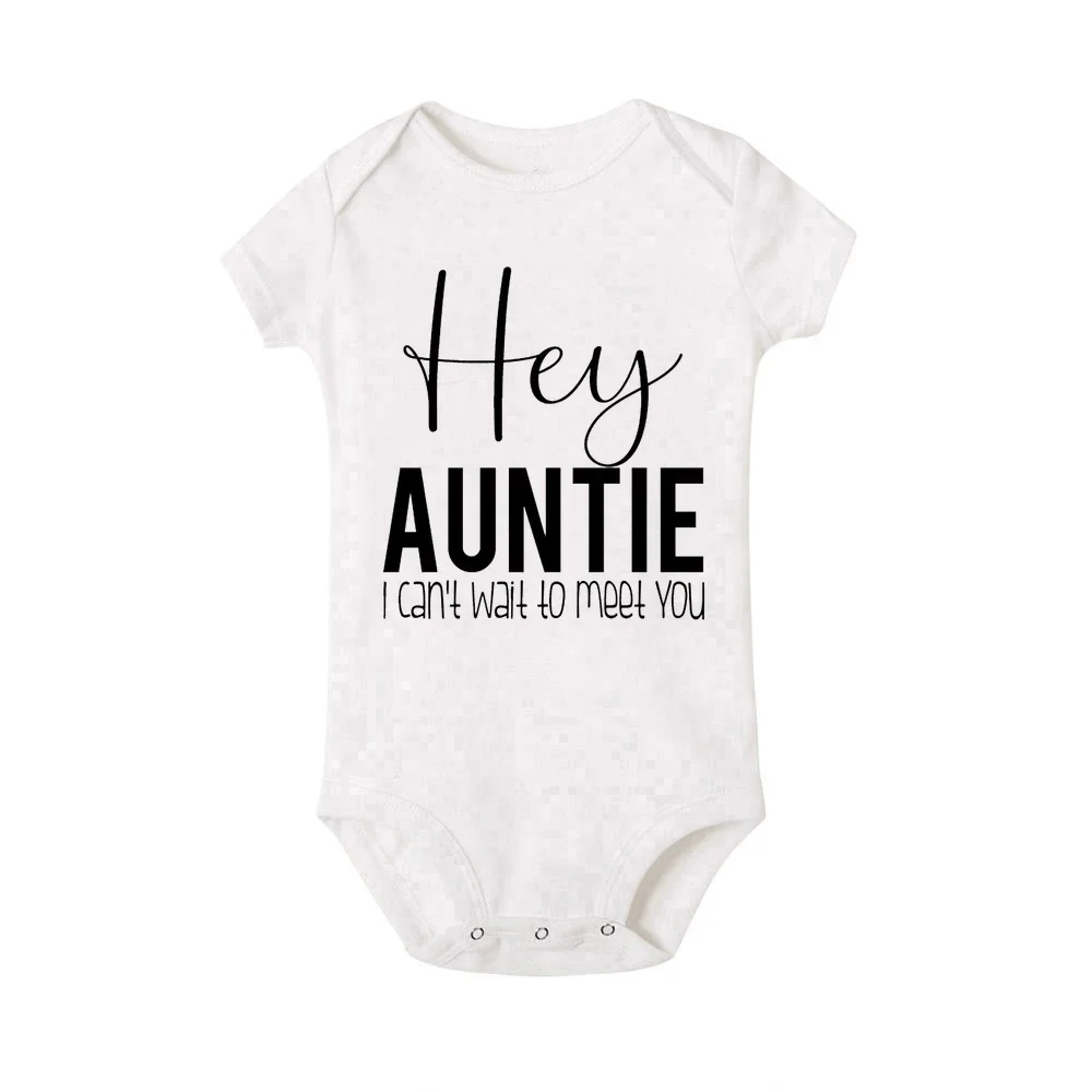 Hey Aunt I Can't Wait To Meet You Announcement Baby Bodysuit Summer Boy Girl Romper Pregnancy Reveal Clothes Infant Shower Gifts 6