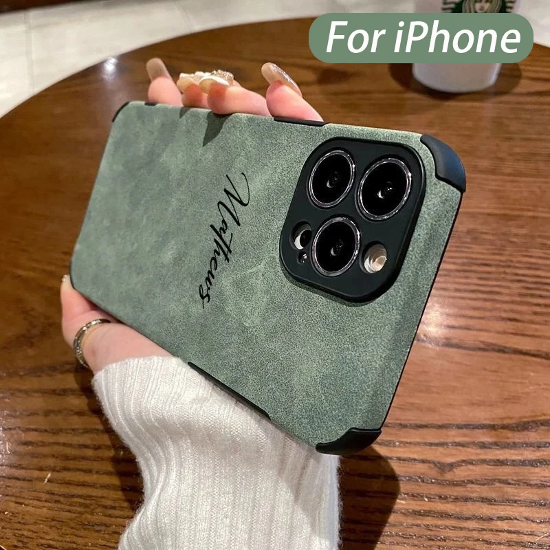 Personalized Luxury Leather Lambskin Case For iPhone 11 12 13 14 15 Pro Max Customized Name DIY Cover 11 12 13 14 15 Pro Max