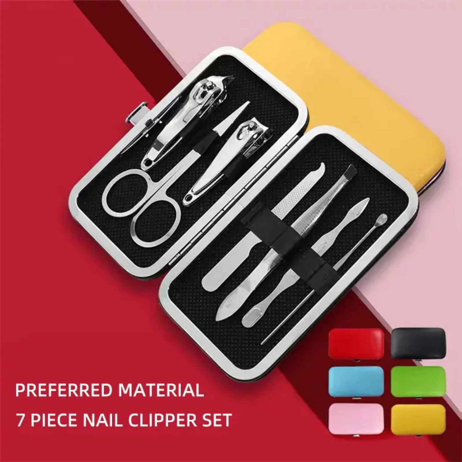 Sleek and Stylish 7-piece Stainless Steel Nail Clipper Set-Essential Grooming Kit for Men, Durable Tools in Handy Case for Man