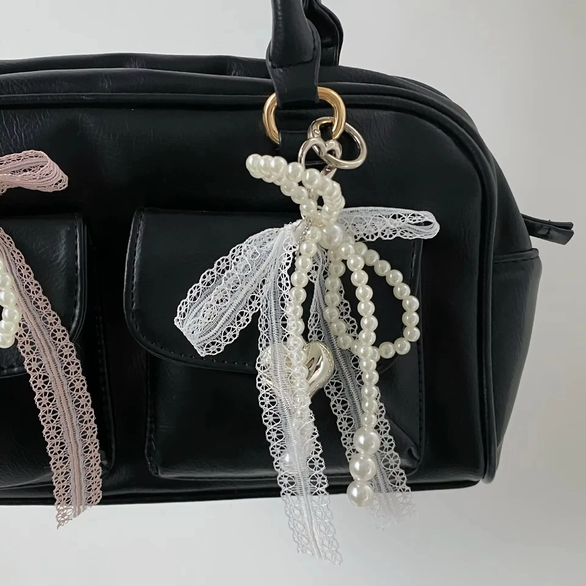 Y2k Imitation Pearls Lace Bowknot Keychain - Handbag and Backpack Key Chain - Punk Ornament - Image 2