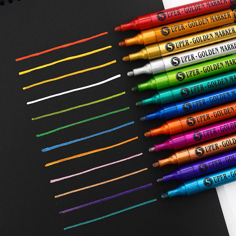 12 colors Metallic Paint Marker Pens For Ceramic Fabric Drawing