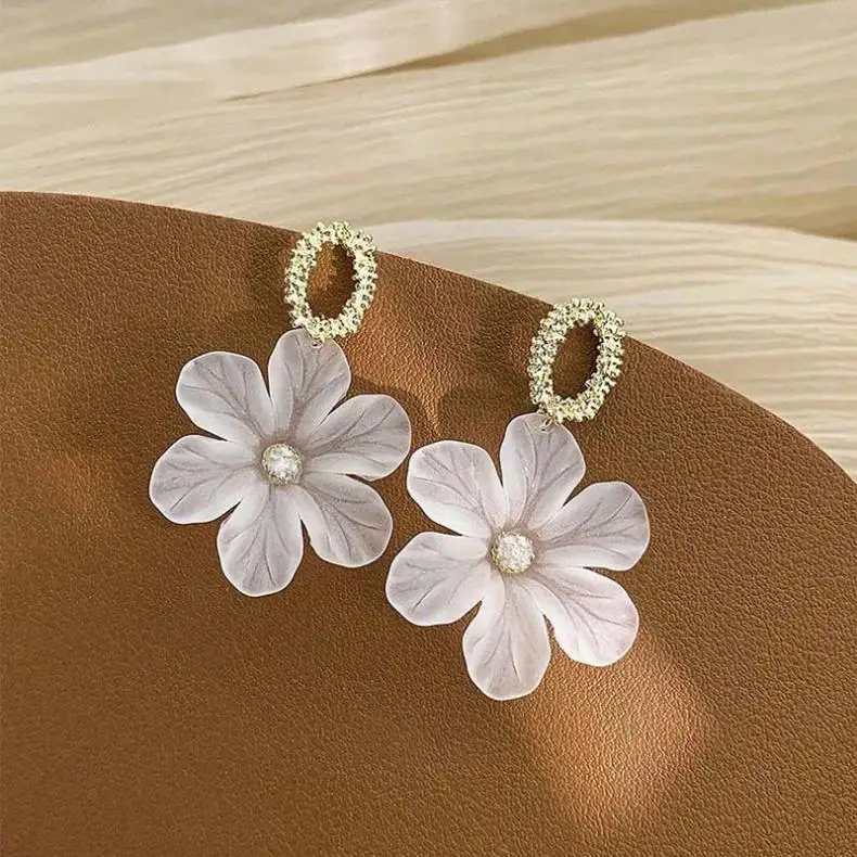S4cc2302966f2492196fb773f3a5bb209D Elegant White Orchid Flower Earring for Women Ladies Temperament Metal Leaves Long Tassel Drop Earrings Hook Jewelry Accessories Mallzona