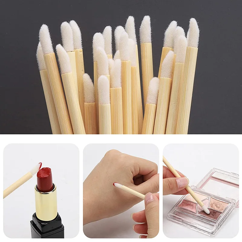 Bamboo Lip Applicators Disposable Lip Brush With Replacement Head Eco-friendly Lipstick Lip Gloss Wands Makeup Beauty Tool Kits 3